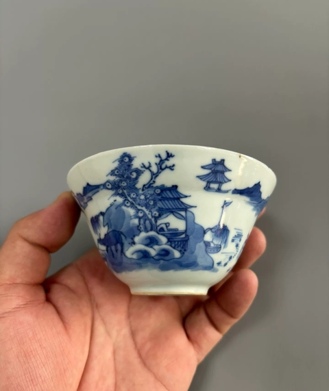 古玩陶瓷青花山水人物紋碗真品鑒賞圖