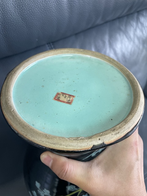 古玩陶瓷墨地粉彩觀音瓶拍賣(mài)，當(dāng)前價(jià)格2880元