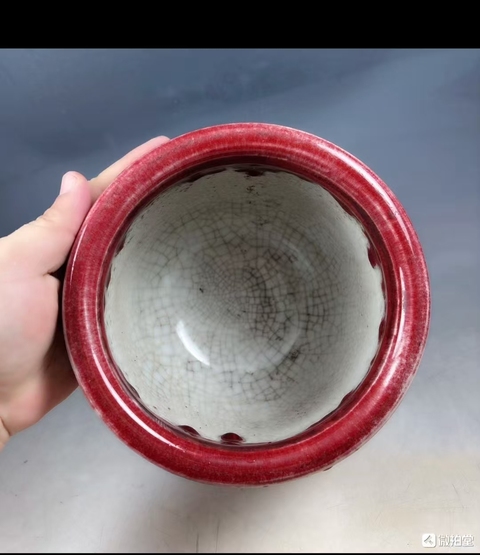 古玩陶瓷紅釉爐真品鑒賞圖