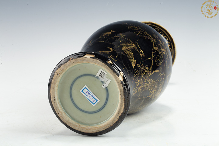 古玩陶瓷晚清·烏金釉描金鳳凰牡丹觀音瓶拍賣，當前價格1926元