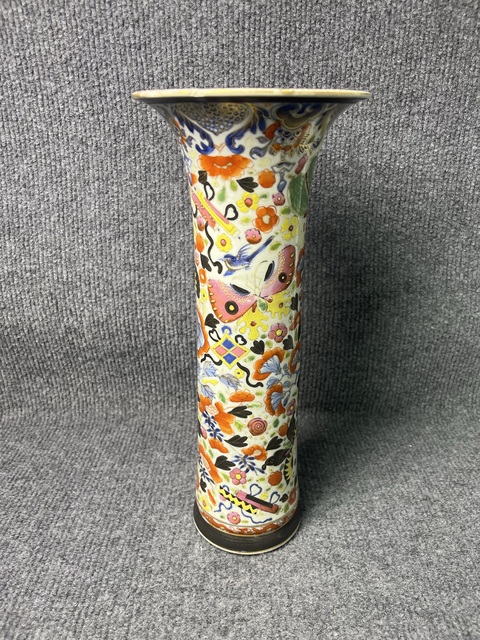 古玩陶瓷青花加彩洞石牡丹花鳥紋大花觚拍賣，當前價格4688元