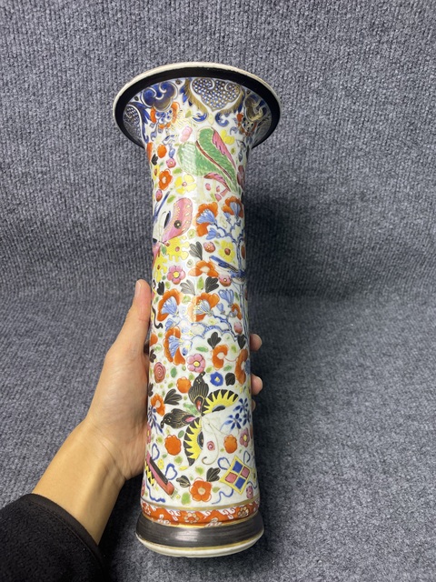 古玩陶瓷青花加彩洞石牡丹花鳥紋大花觚拍賣，當前價格4688元