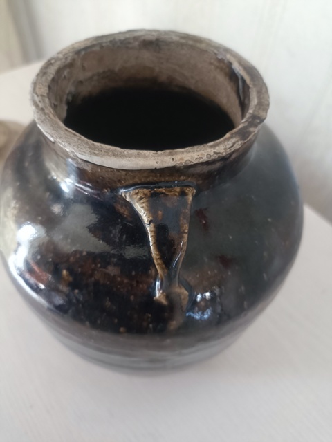 古玩陶瓷明末清初褐釉雙系蓋罐拍賣，當前價格38元