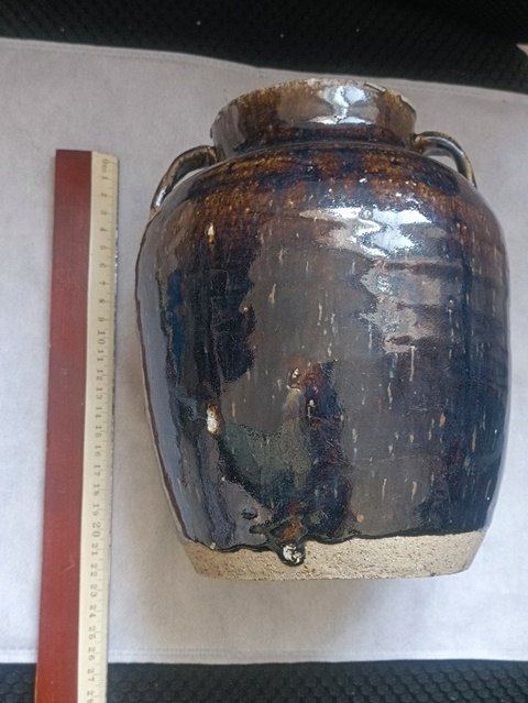 古玩陶瓷明末清初褐釉雙系蓋罐拍賣，當前價格38元