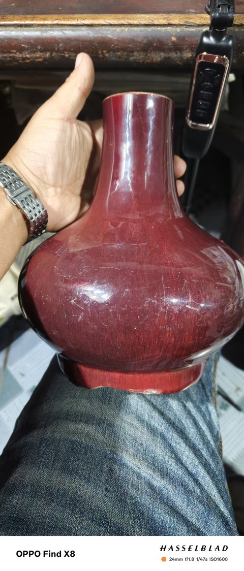 古玩陶瓷窯變紅釉瓶真品鑒賞圖