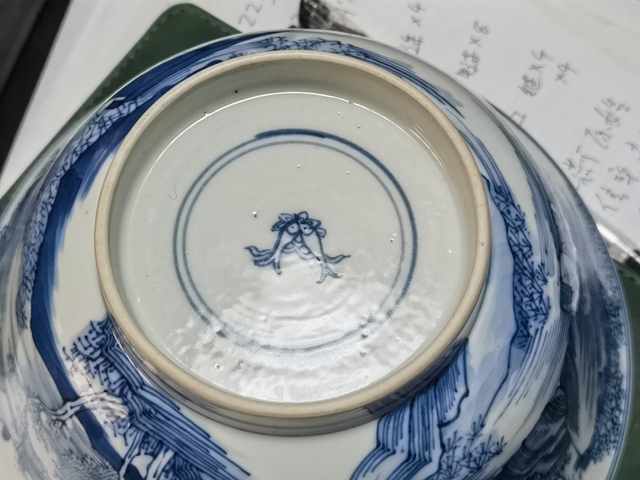 古玩陶瓷青花山水人物紋碗真品鑒賞圖