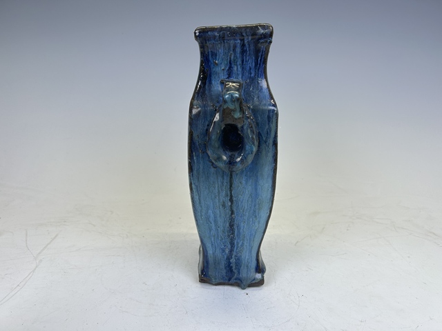 古玩陶瓷晚清·宜均釉雙銜環四方瓶拍賣，當前價格2328元