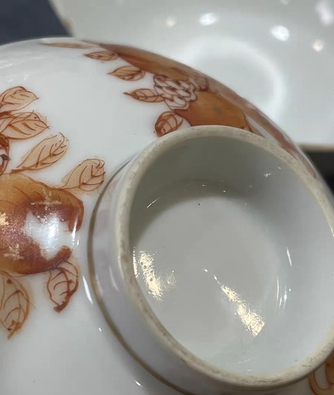 古玩陶瓷同治·礬紅福壽三多紋蓋碗拍賣，當前價格4999元