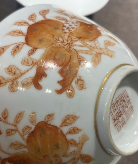 古玩陶瓷同治·礬紅福壽三多紋蓋碗拍賣，當前價格4999元