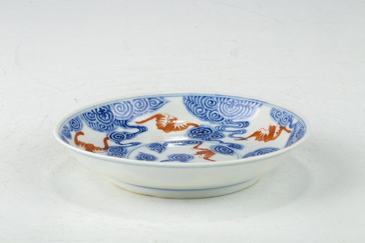 古玩陶瓷清光緒·青花礬紅洪福齊天紋盤（官）拍賣，當前價格22656元