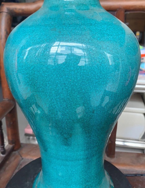 古玩陶瓷孔雀藍釉梅瓶真品鑒賞圖