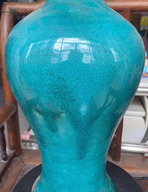 古玩陶瓷孔雀藍釉梅瓶真品鑒賞圖