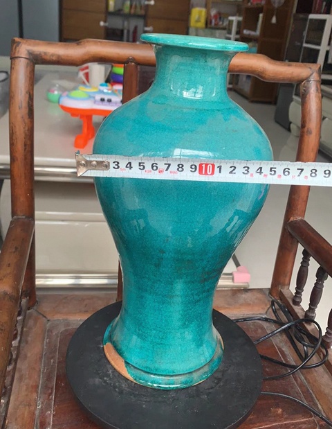 古玩陶瓷孔雀藍釉梅瓶真品鑒賞圖