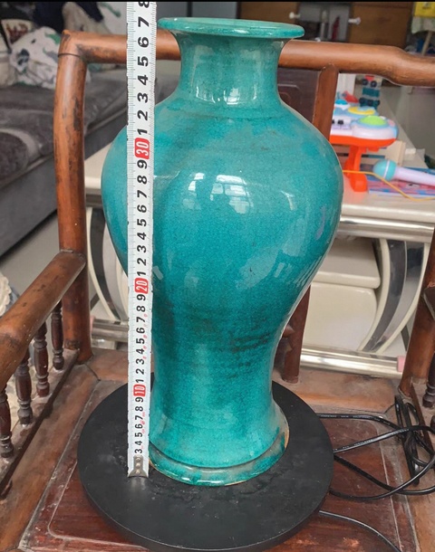 古玩陶瓷孔雀藍釉梅瓶真品鑒賞圖