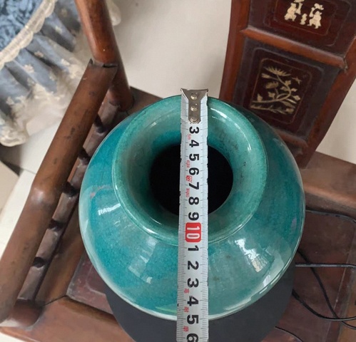 古玩陶瓷孔雀藍釉梅瓶真品鑒賞圖