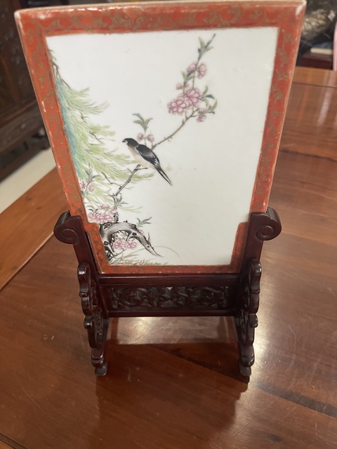 古玩陶瓷花鳥紋粉彩瓷板畫真品鑒賞圖