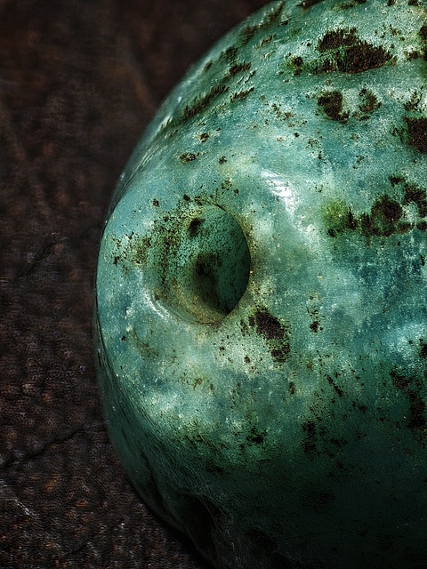 古玩玉器遼代天河石飛碟珠真品鑒賞圖