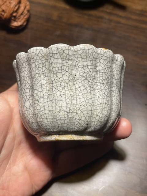 古玩陶瓷漳州窯哥釉花口杯真品鑒賞圖