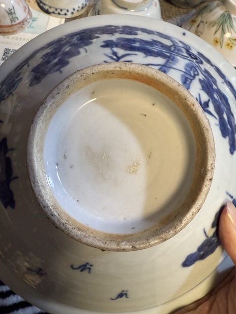 古玩陶瓷清中晚·青花梧桐蝙蝠紋高足碗 真品鑒賞圖