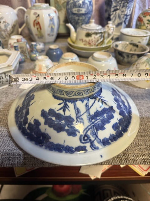 古玩陶瓷清中晚·青花梧桐蝙蝠紋高足碗 真品鑒賞圖