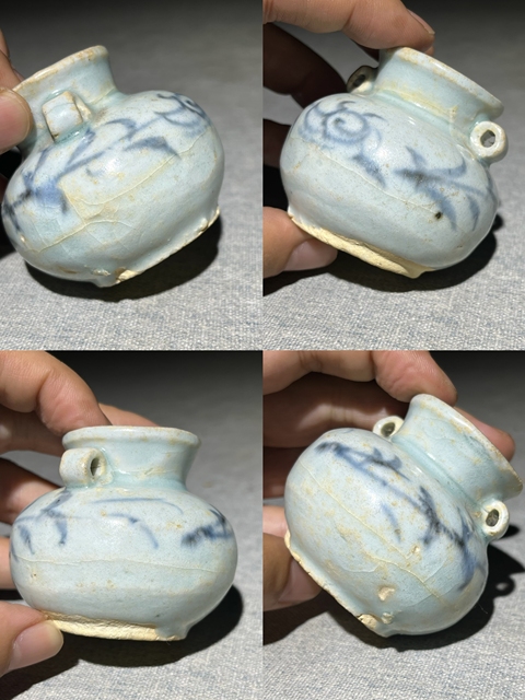 古玩陶瓷青花折枝花卉紋雙系罐真品鑒賞圖