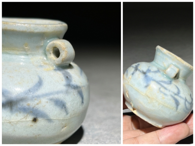 古玩陶瓷青花折枝花卉紋雙系罐真品鑒賞圖