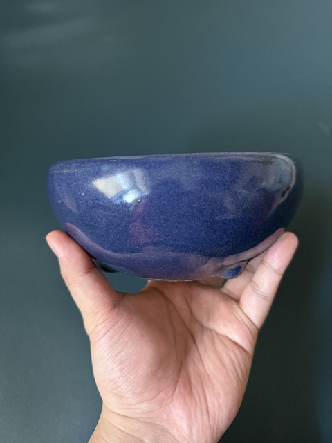 古玩陶瓷霽藍釉三乳足缽式香爐真品鑒賞圖