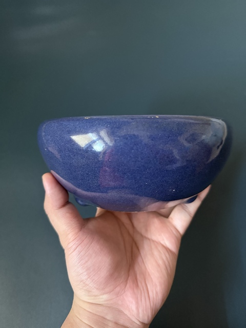 古玩陶瓷霽藍釉三乳足缽式香爐真品鑒賞圖