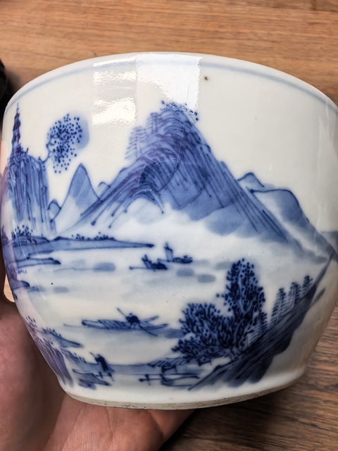 古玩陶瓷青花山水缸真品鑒賞圖