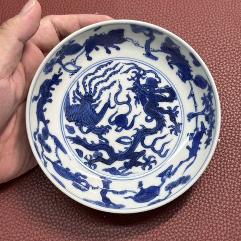 古玩陶瓷青花吉祥紋飾盤真品鑒賞圖