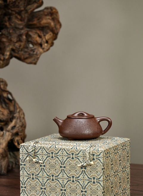 古玩雜項景舟石瓢紫砂壺【全手工】【剔刻工藝】真品鑒賞圖