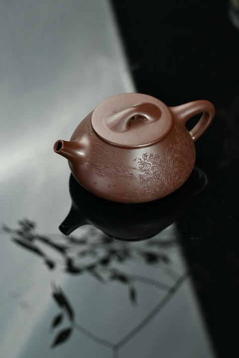 古玩雜項景舟石瓢紫砂壺【全手工】【剔刻工藝】真品鑒賞圖