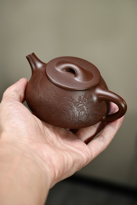 古玩雜項景舟石瓢紫砂壺【全手工】【剔刻工藝】真品鑒賞圖