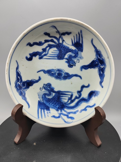 古玩陶瓷青花鸞鳳和鳴紋盤真品鑒賞圖