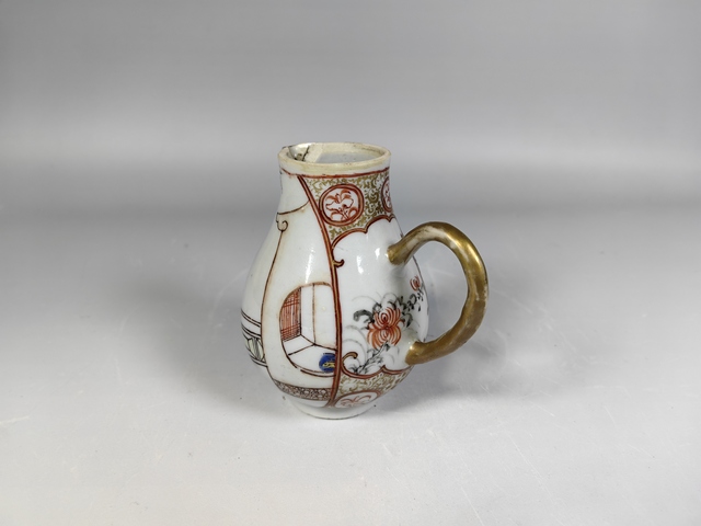 古玩陶瓷清乾隆庭院仕女人物粉彩奶壺真品鑒賞圖