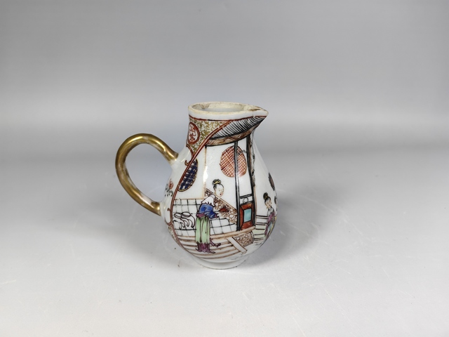 古玩陶瓷清乾隆庭院仕女人物粉彩奶壺真品鑒賞圖