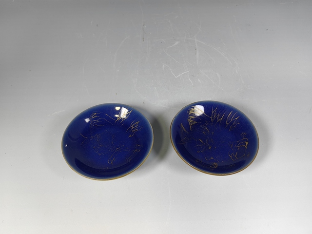 古玩陶瓷清乾隆祭藍釉描金山水風景筆添一對真品鑒賞圖