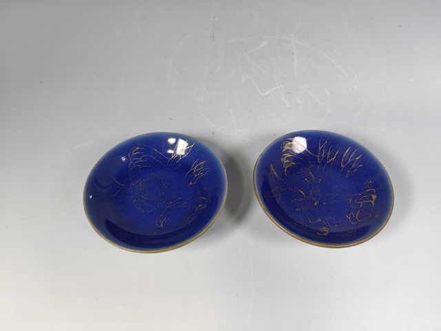 古玩陶瓷清乾隆祭藍釉描金山水風景筆添一對真品鑒賞圖