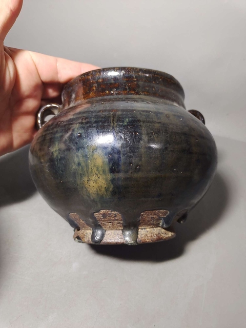 古玩陶瓷褐釉雙系罐真品鑒賞圖