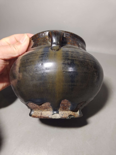 古玩陶瓷褐釉雙系罐真品鑒賞圖