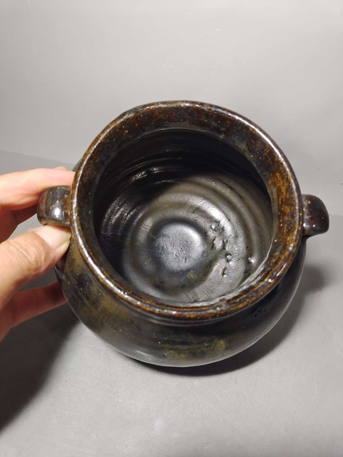 古玩陶瓷褐釉雙系罐真品鑒賞圖
