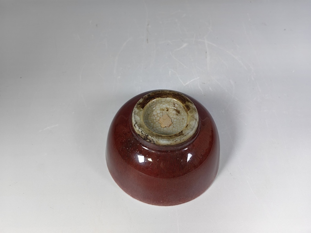 古玩陶瓷清中晚郎紅釉敦式碗真品鑒賞圖