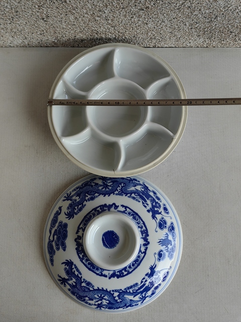 古玩陶瓷龍紋青花蓋盒拍賣，當前價格398元