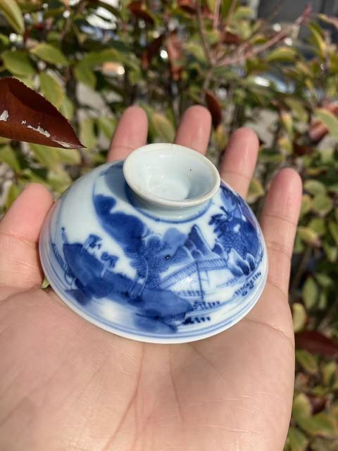 古玩陶瓷人物山水紋青花蓋碗真品鑒賞圖