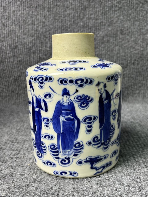 古玩陶瓷青花八仙人物故事紋茶葉罐拍賣，當前價格4588元