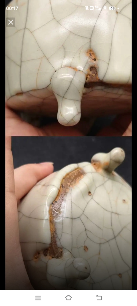 古玩陶瓷清 仿哥釉 三足爐真品鑒賞圖