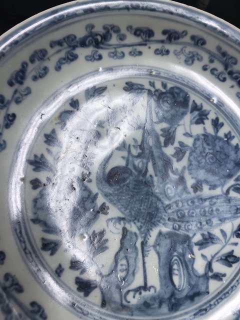 古玩陶瓷明中期 青花花鳥紋大盤真品鑒賞圖