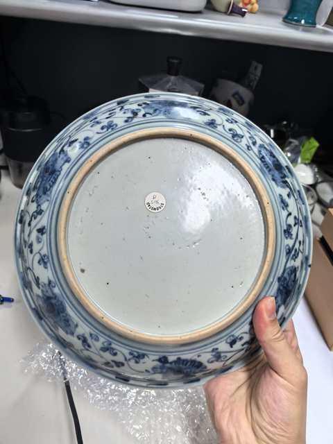 古玩陶瓷明中期 青花花鳥紋大盤真品鑒賞圖