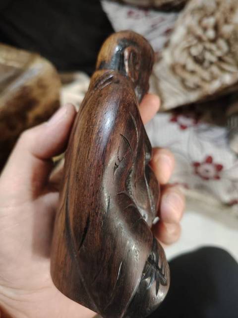 古玩雜項(xiàng)花梨木雕大肚佛（布袋和尚）真品鑒賞圖