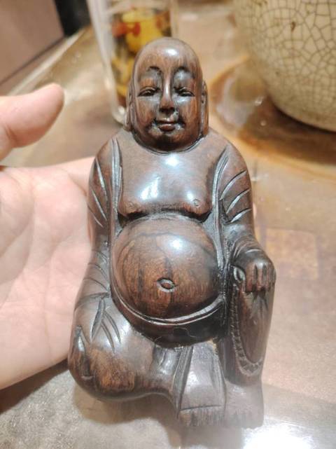古玩雜項(xiàng)花梨木雕大肚佛（布袋和尚）真品鑒賞圖